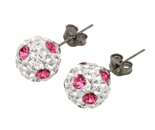 Tresor Paris Crystal Round Pink Polka Dot Medium BonBon Stud Earrings