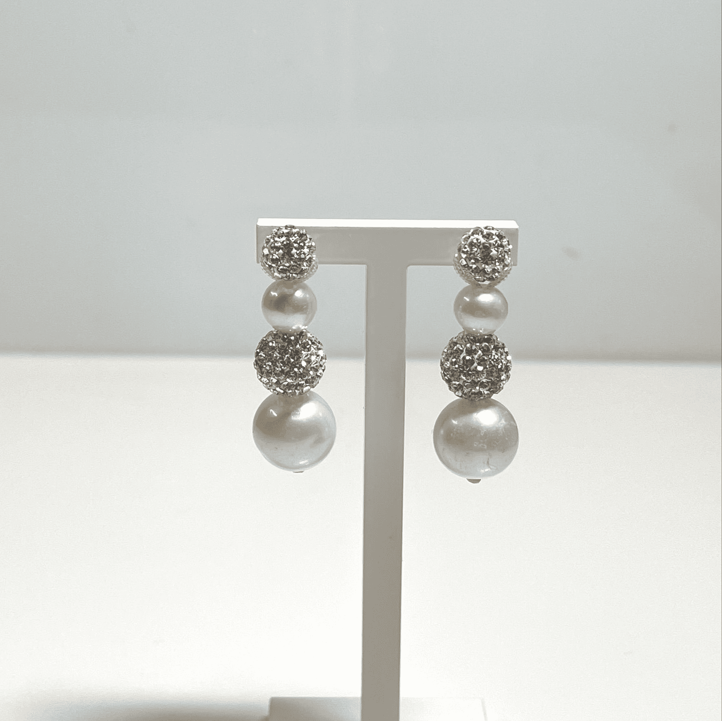 Tresor Paris Crystal And Pearl and White Drop Stud Earrings