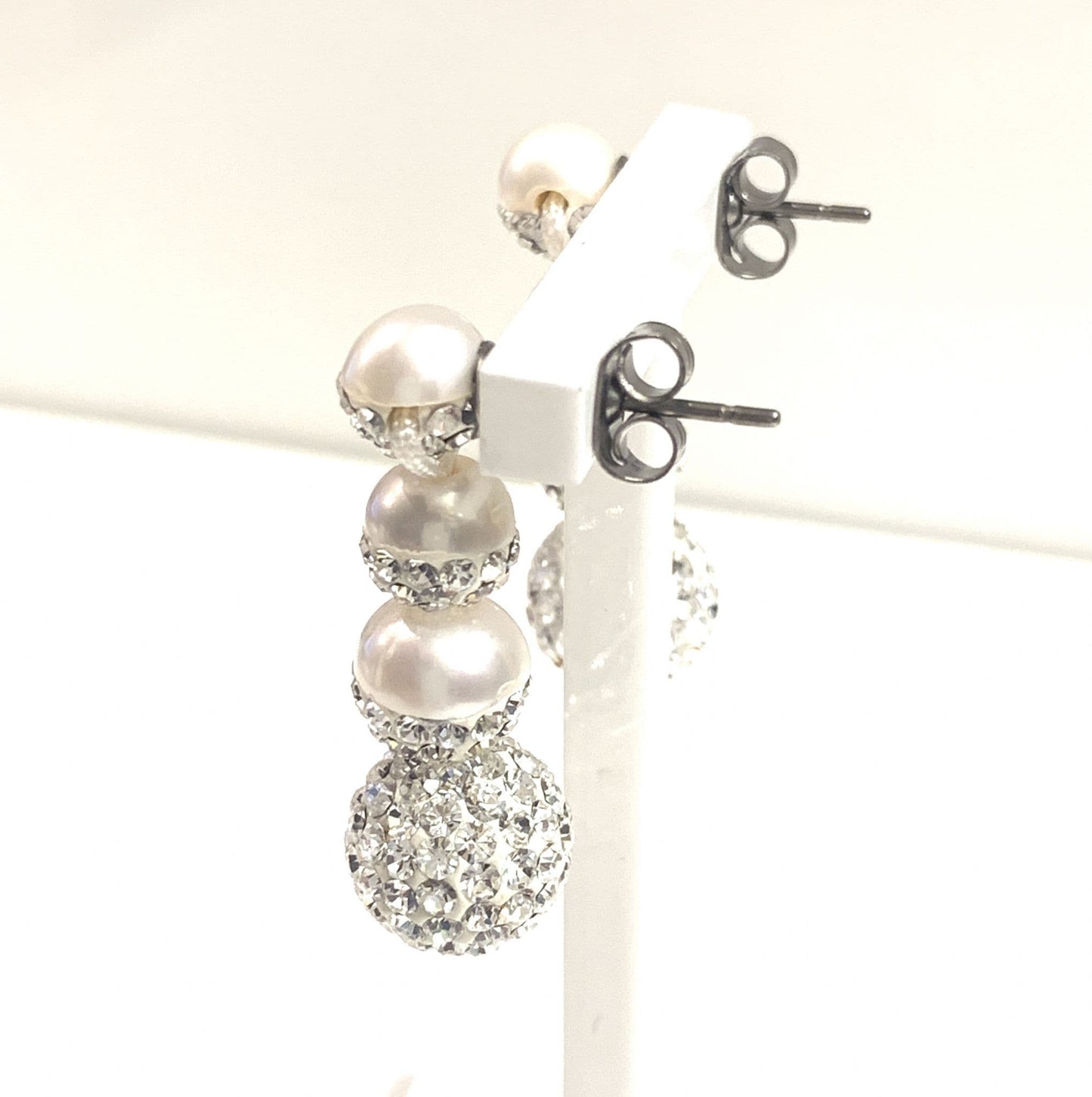 Tresor Paris White Crystal And Pearl Drop Stud Earrings