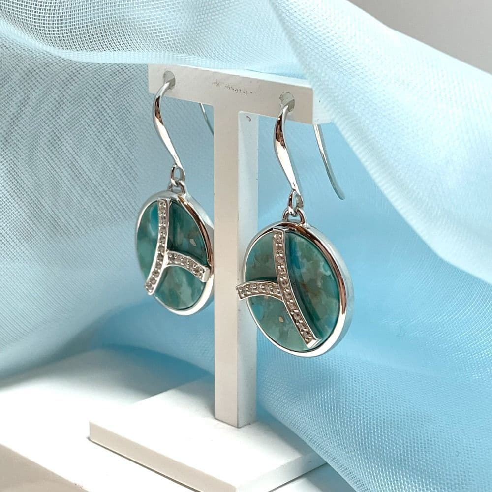 Turquoise Blue Green Round Drop Earrings with Cubic Zirconia