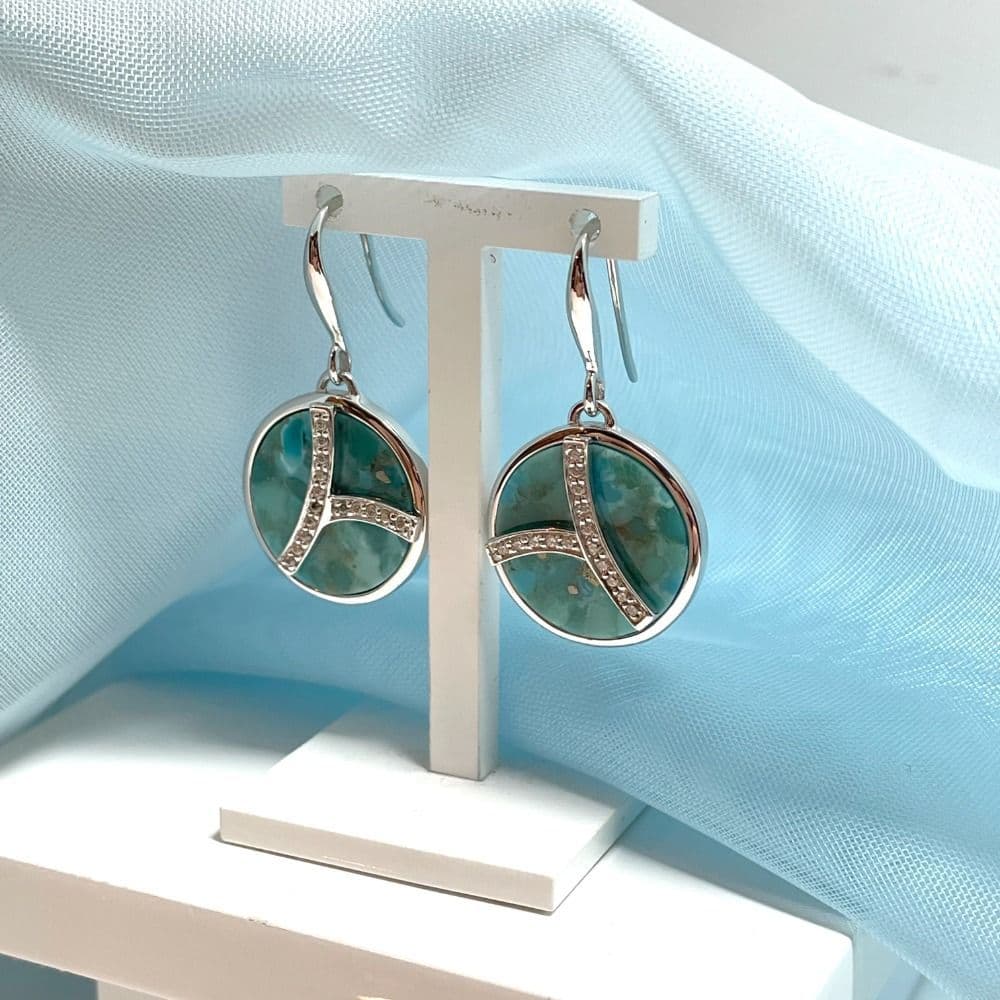 Turquoise Blue Green Round Drop Earrings with Cubic Zirconia