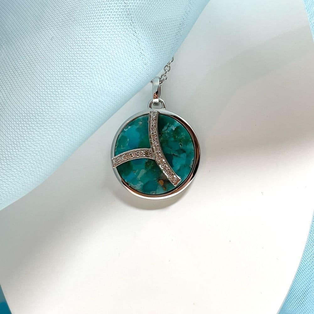 Turquoise Blue Green Round Necklace with Cubic Ziconia