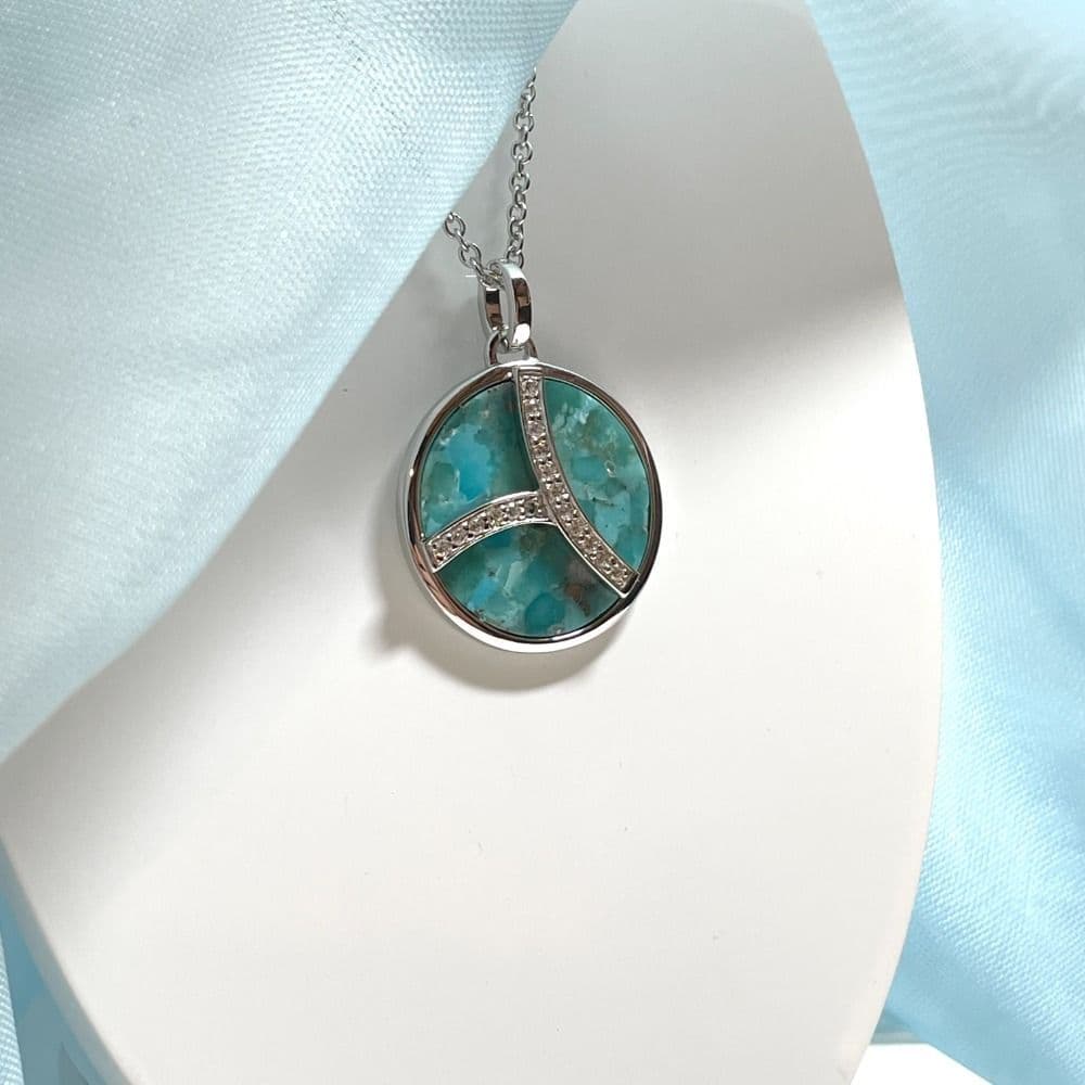 Turquoise Blue Green Round Necklace with Cubic Ziconia