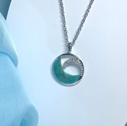 Turquoise blue green round open necklace sterling silver