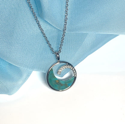 Turquoise blue green round open necklace sterling silver