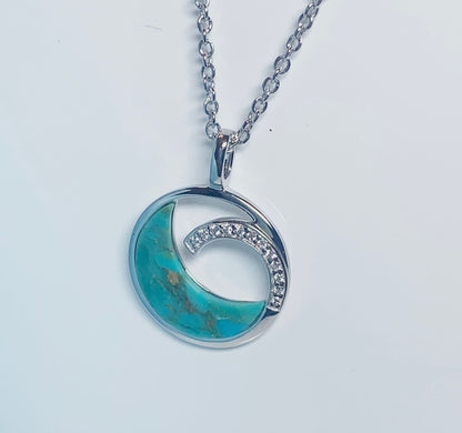 Turquoise blue green round open necklace sterling silver