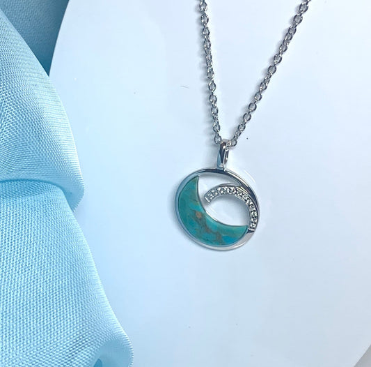 Turquoise blue green round open necklace sterling silver