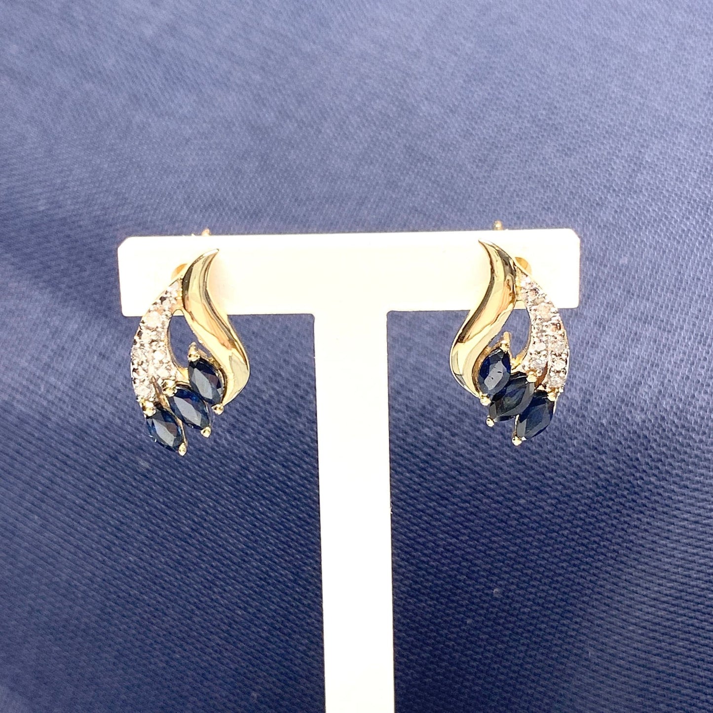 Yellow gold sapphire and diamond spray stud earrings